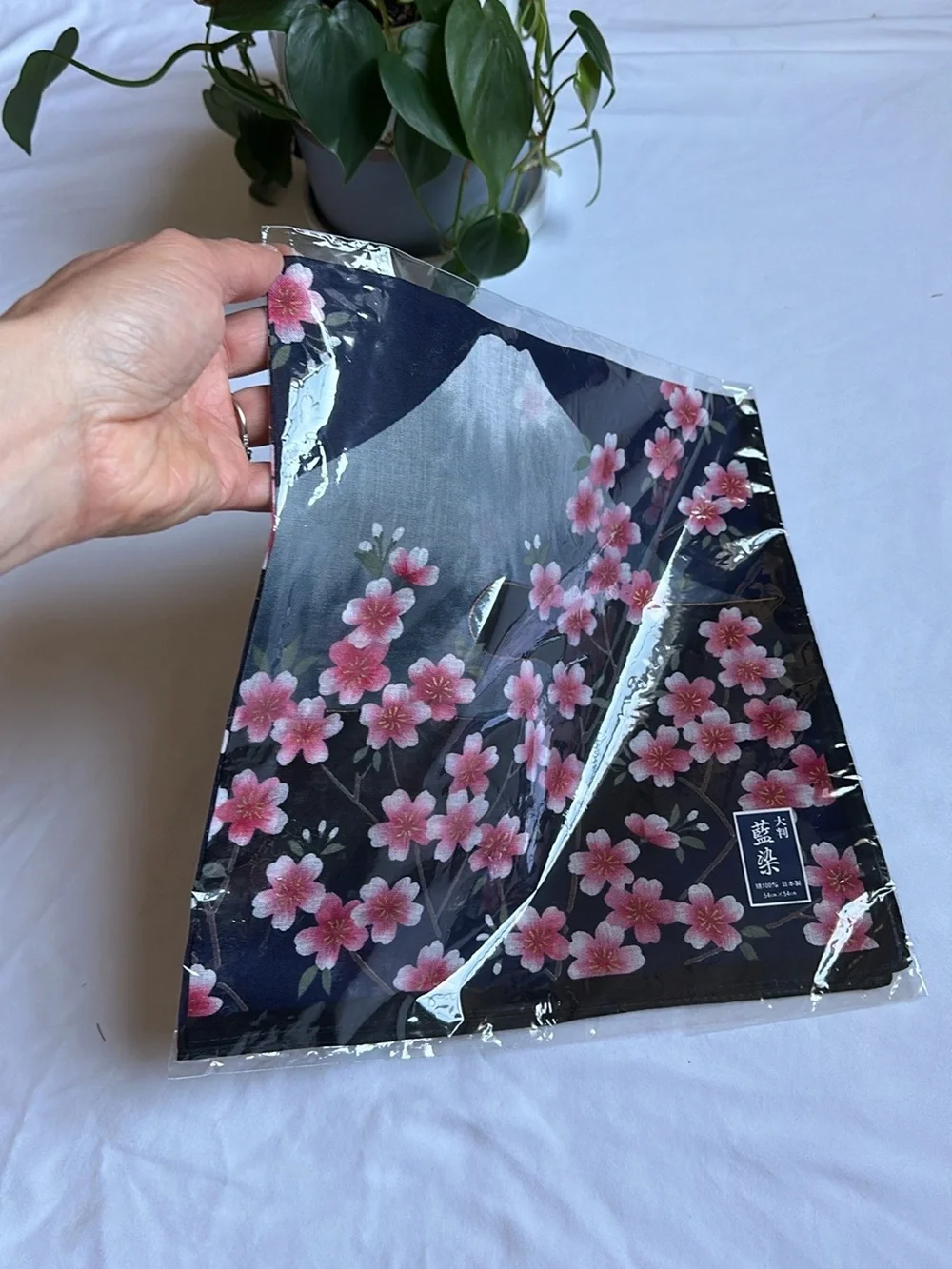 Floral Cherry Blossom Mountain Square Scarf - Navy & Pink